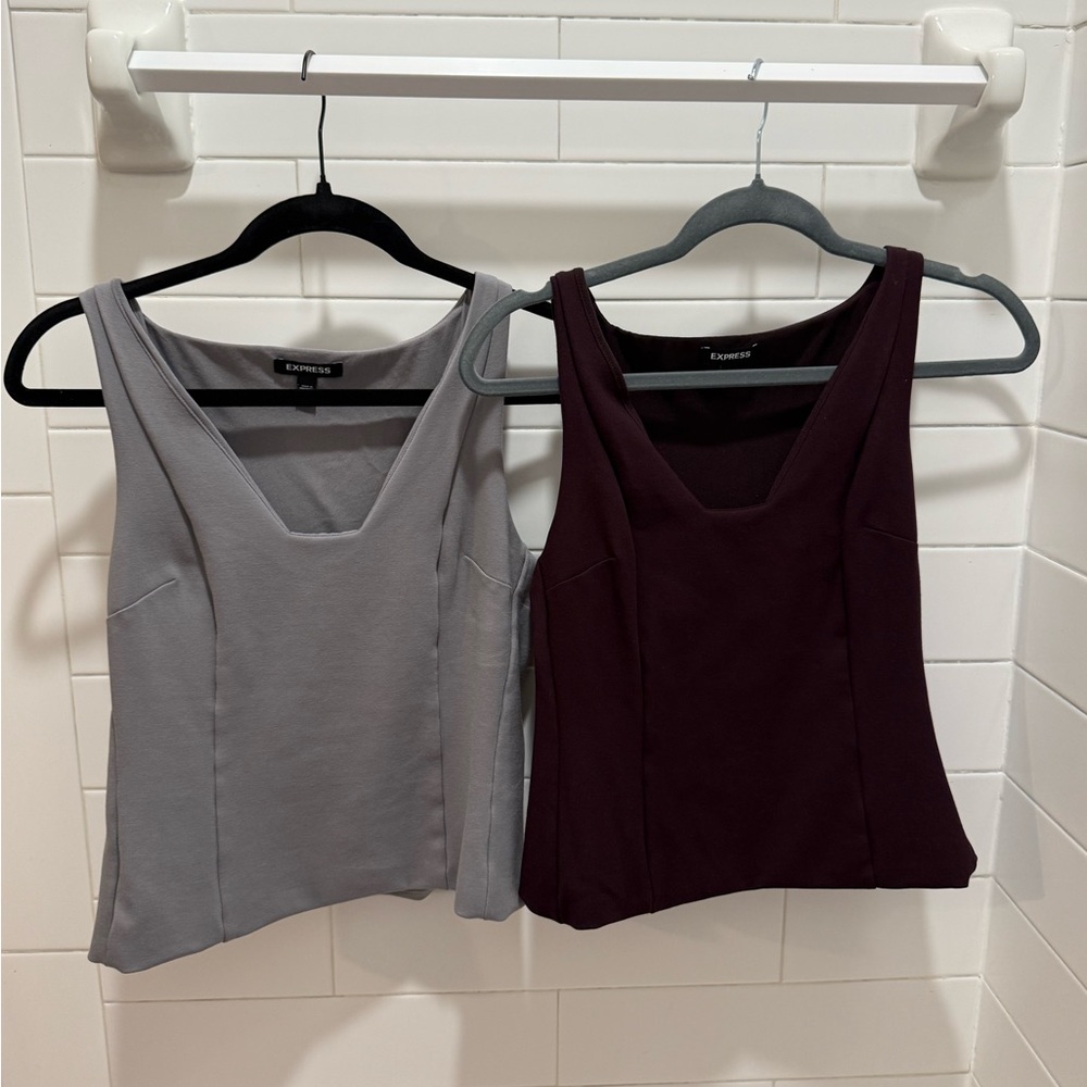 Express Women's Tank Tops - Gray and Dark Purple